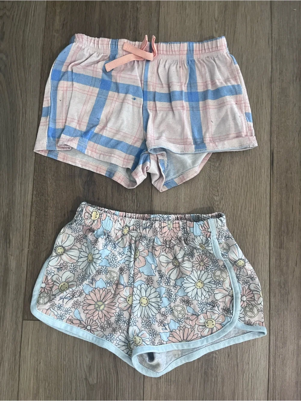 Pink & Blue Plaid and Floral Lounge Shorts Set